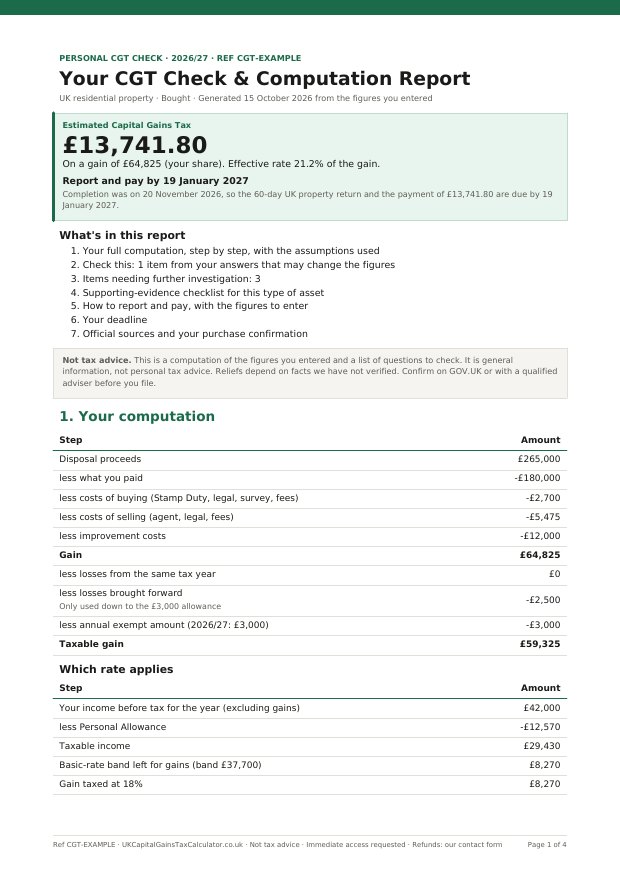 First page of an example CGT Check report