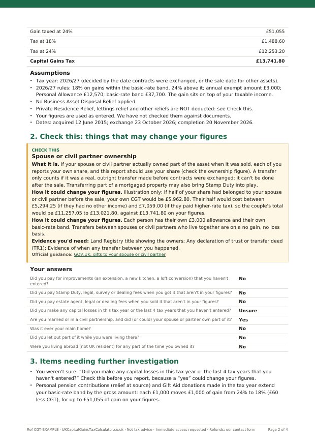 Page 2 of an example report: Check this blocks and the answers