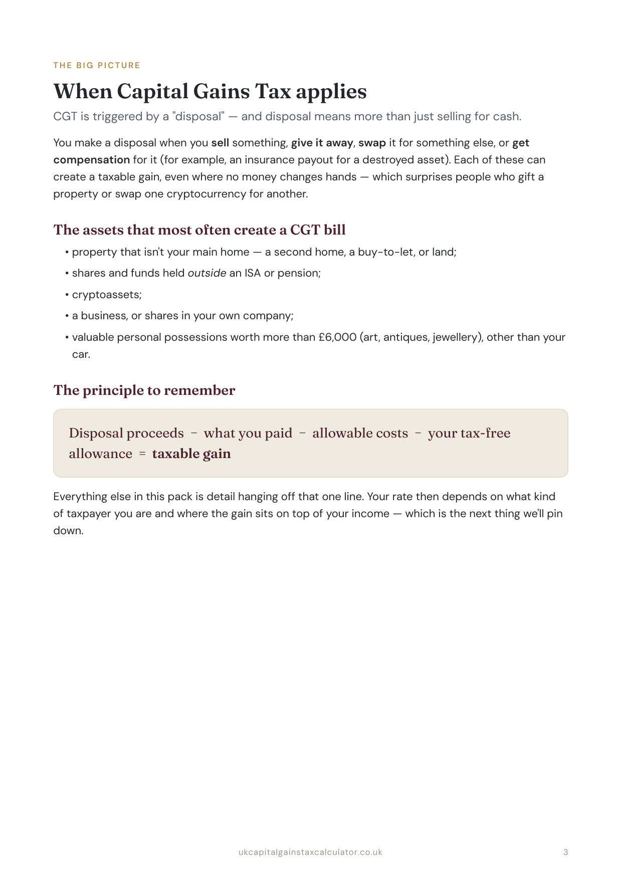 Capital Gains Tax Survival Pack — when CGT applies